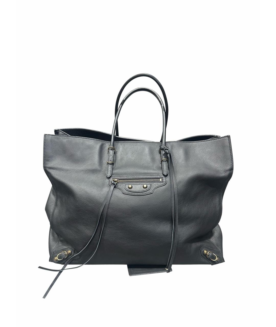 BALENCIAGA Черная кожаная сумка тоут, фото 1