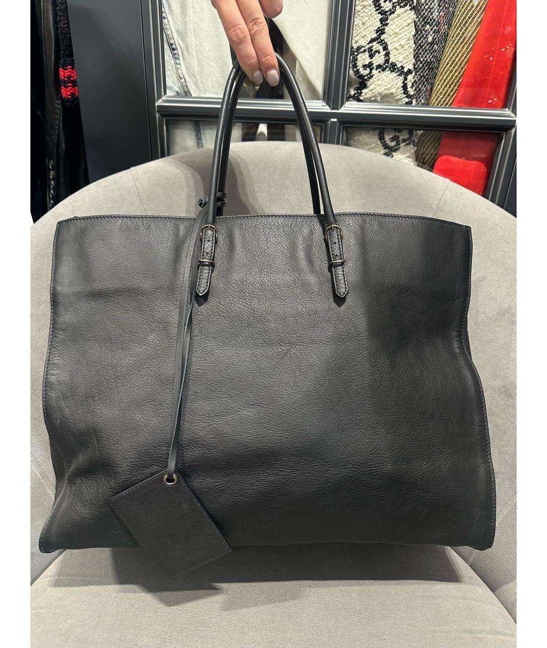 BALENCIAGA Черная кожаная сумка тоут, фото 3
