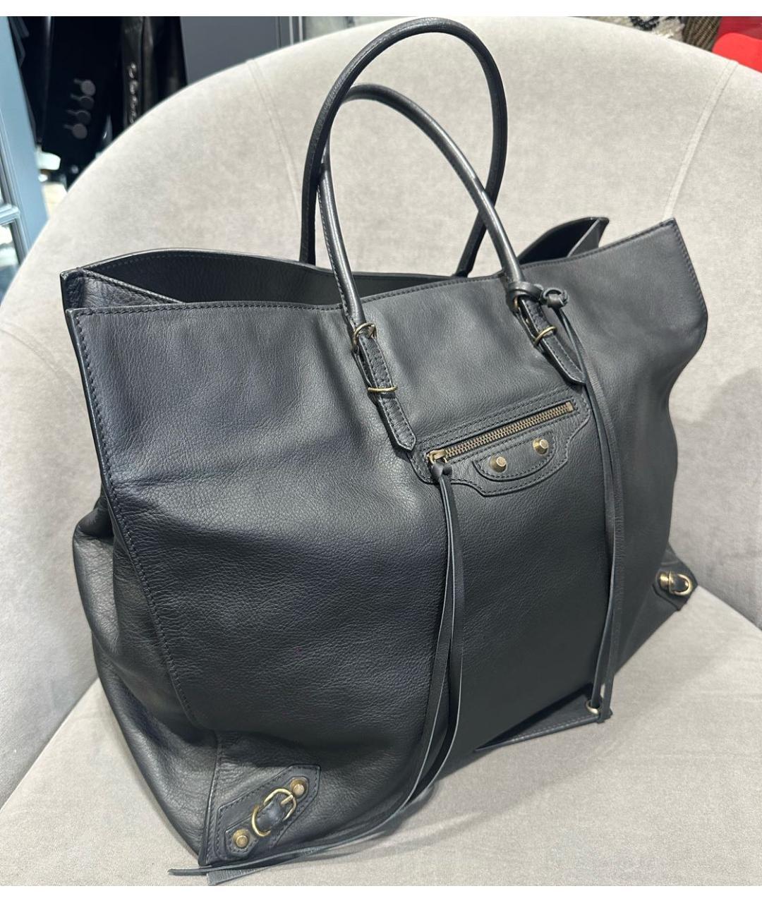 BALENCIAGA Черная кожаная сумка тоут, фото 5