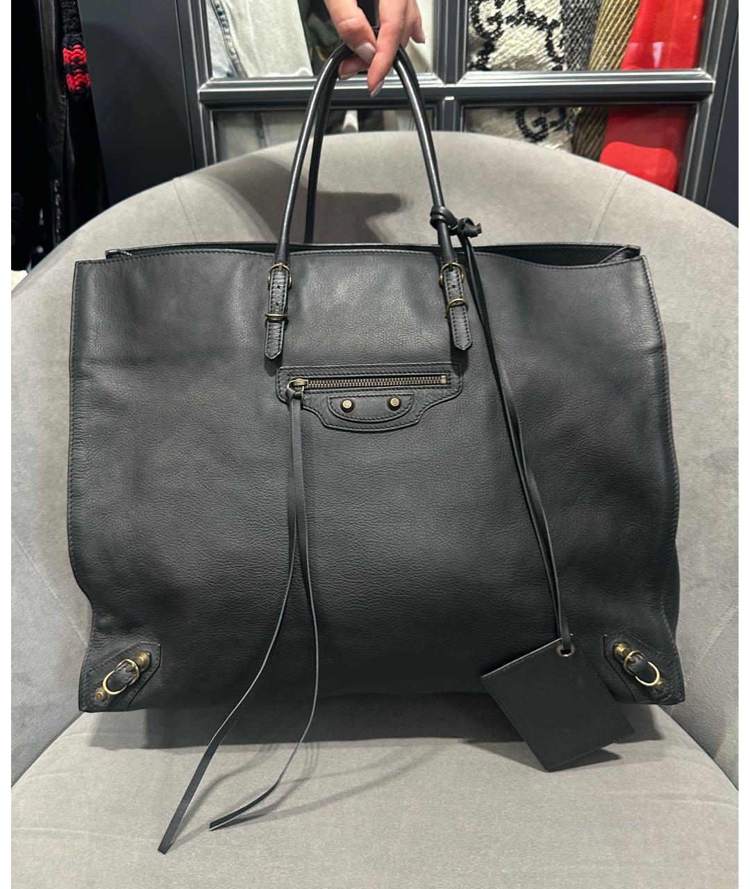 BALENCIAGA Черная кожаная сумка тоут, фото 2