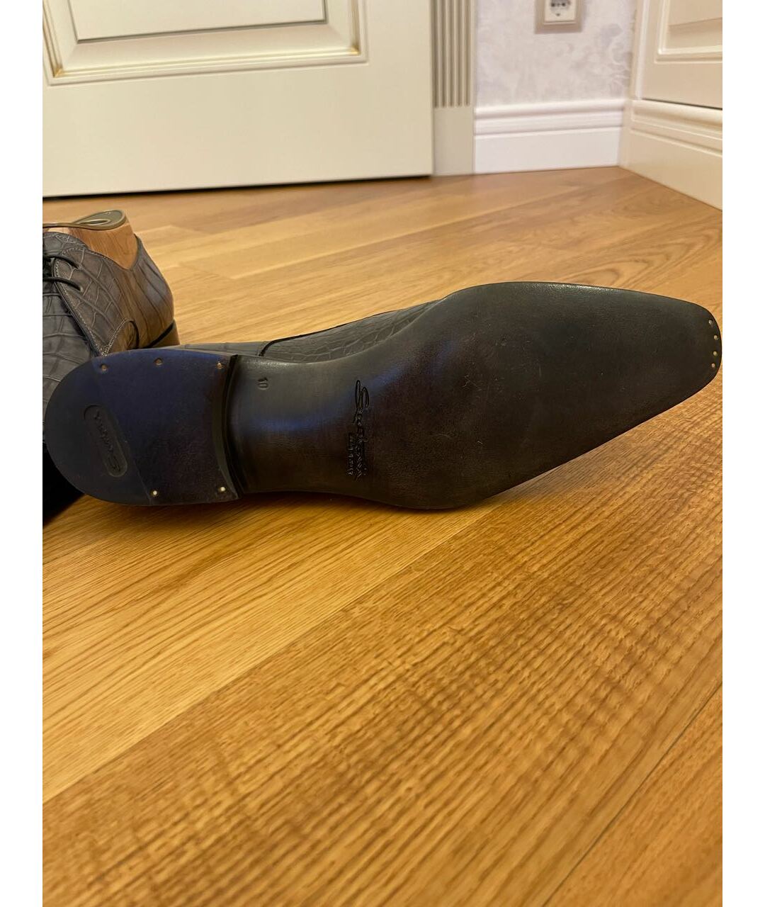 SANTONI Серые туфли из экзотической кожи, фото 6