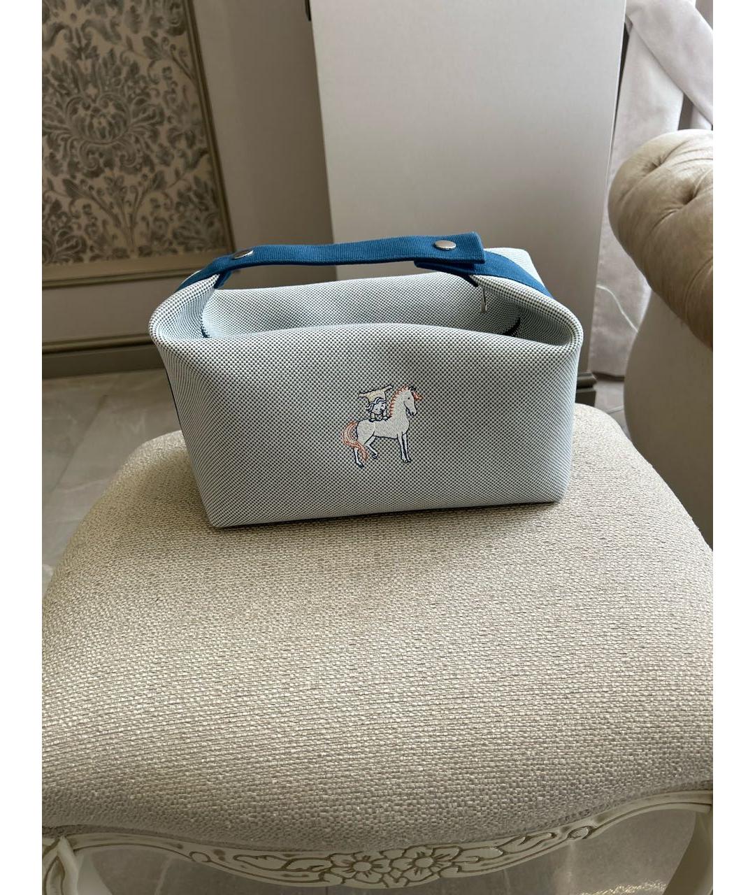 HERMES Голубая хлопковая косметичка, фото 6