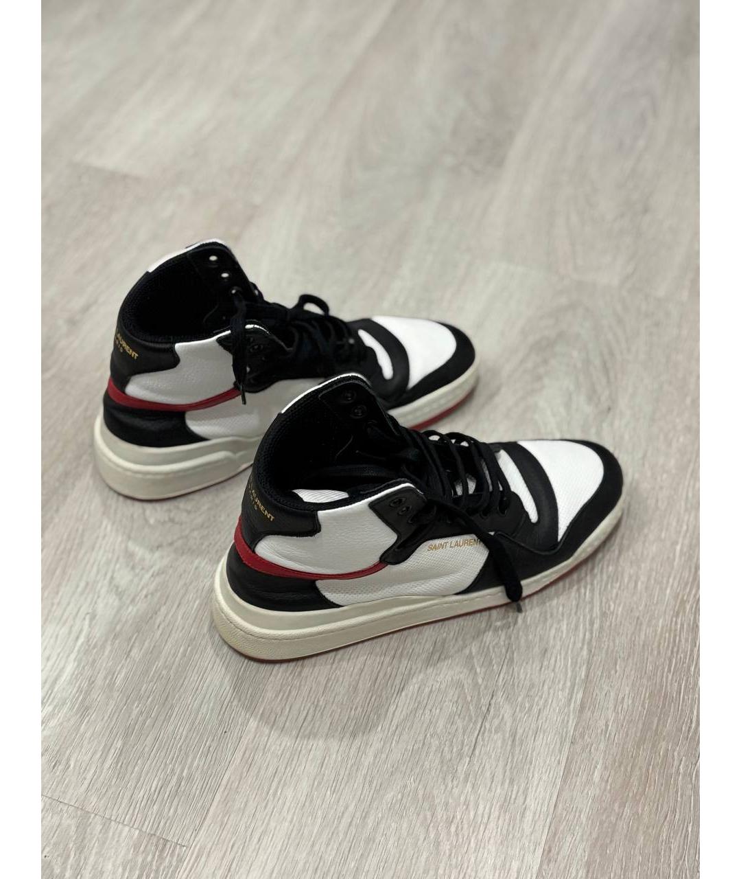 SAINT LAURENT Черные кожаные высокие кроссовки / кеды, фото 3