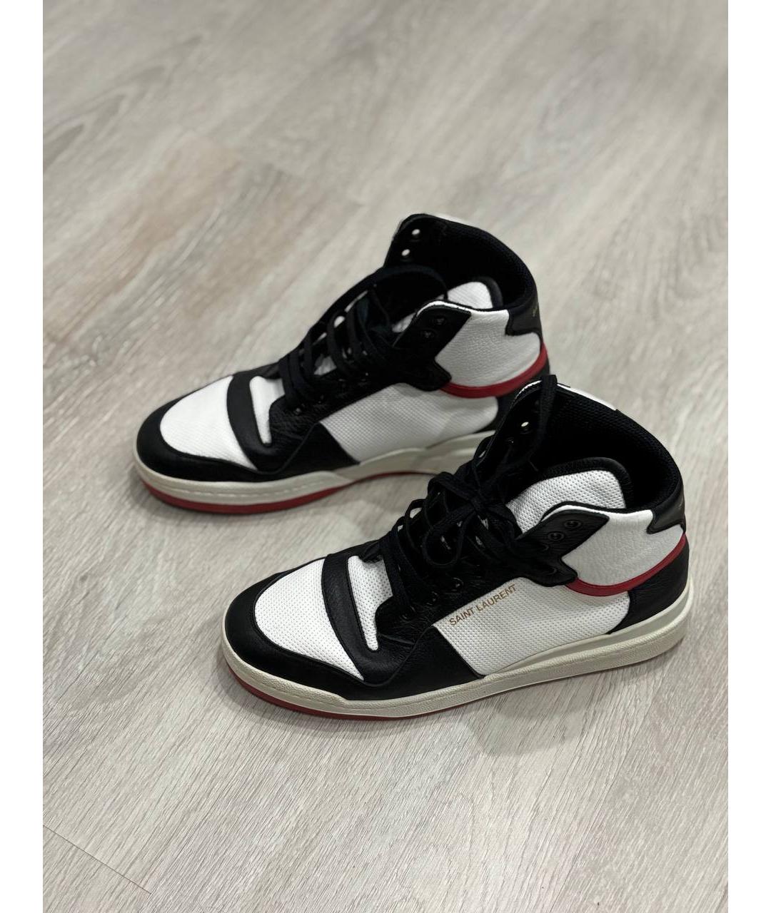 SAINT LAURENT Черные кожаные высокие кроссовки / кеды, фото 2