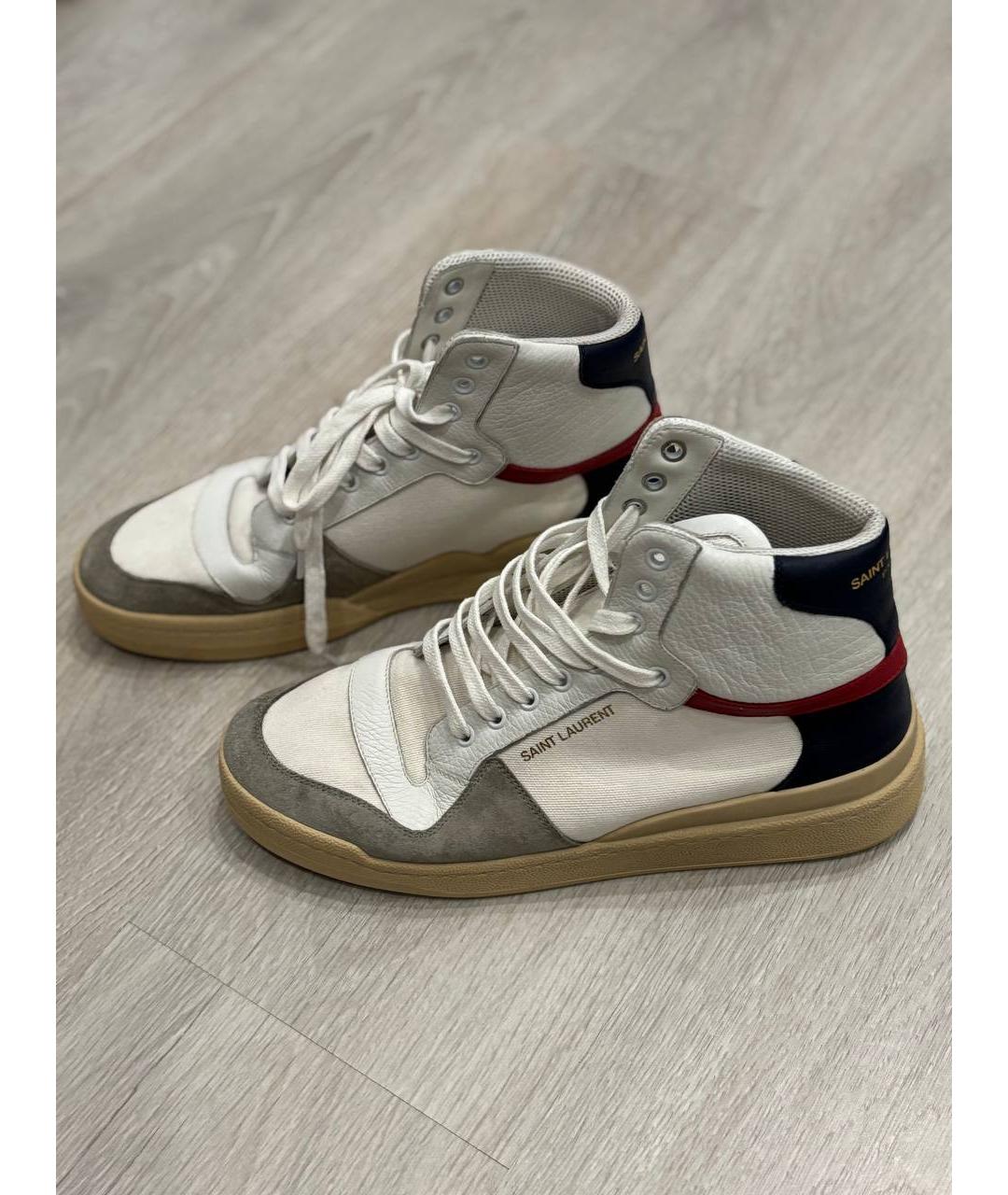 SAINT LAURENT Бежевые кожаные высокие кроссовки / кеды, фото 5