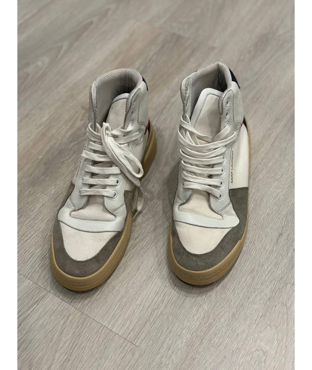 SAINT LAURENT Бежевые кожаные высокие кроссовки / кеды, фото 2