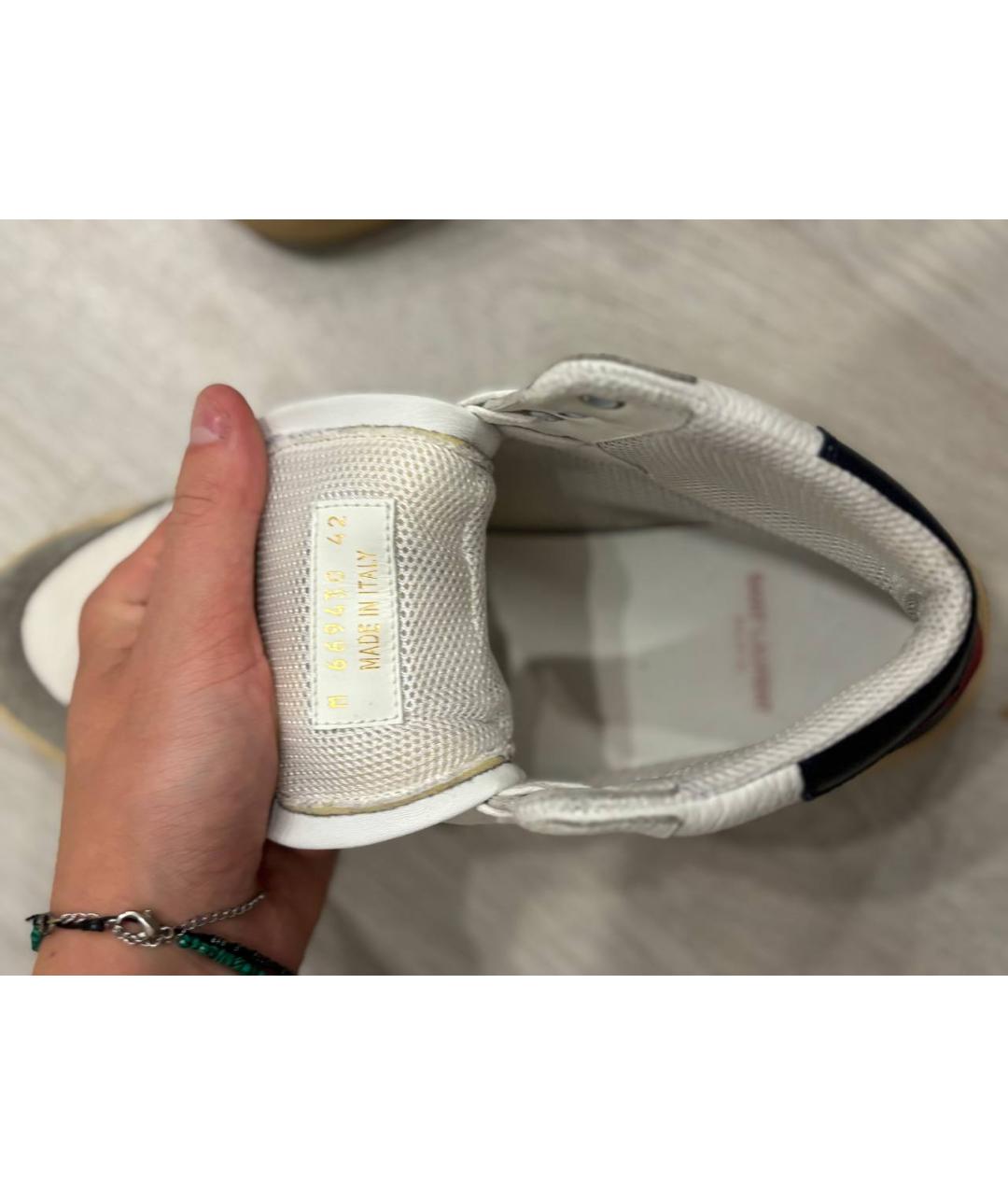 SAINT LAURENT Бежевые кожаные высокие кроссовки / кеды, фото 3