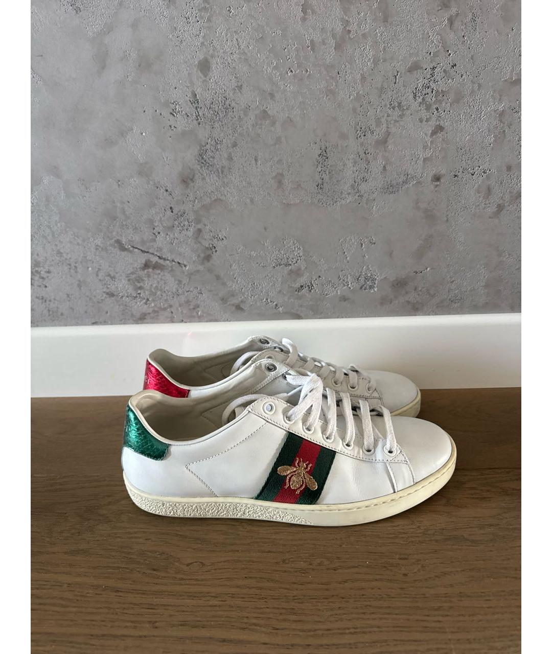 GUCCI Белые кожаные кеды, фото 7