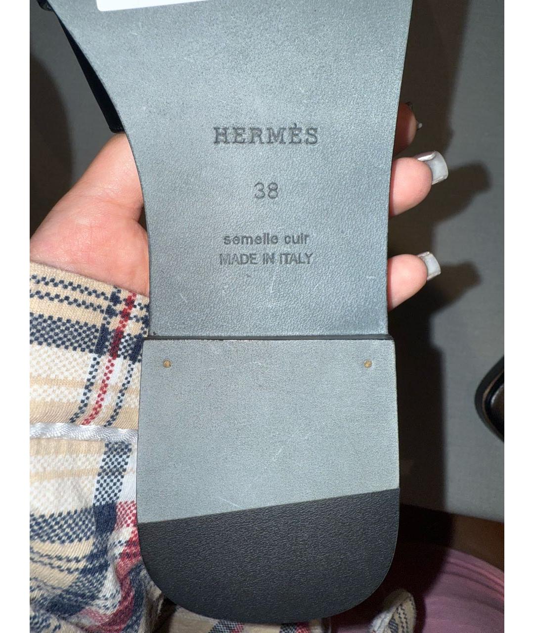 HERMES Черные кожаные сандалии, фото 6