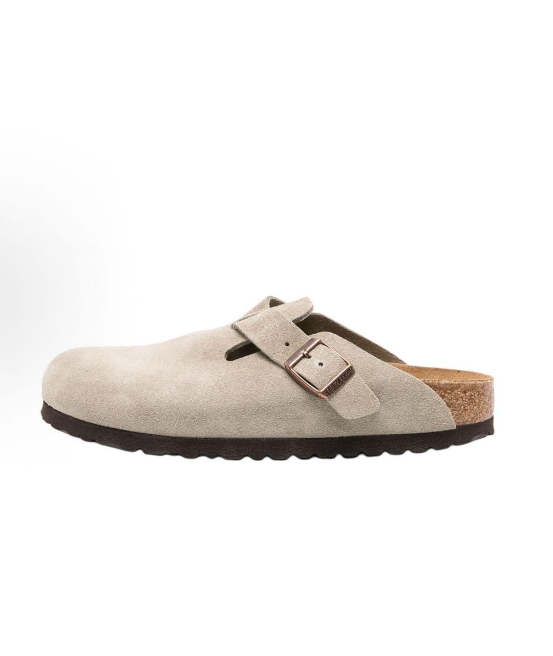 BIRKENSTOCK Бежевые замшевые шлепанцы, фото 4