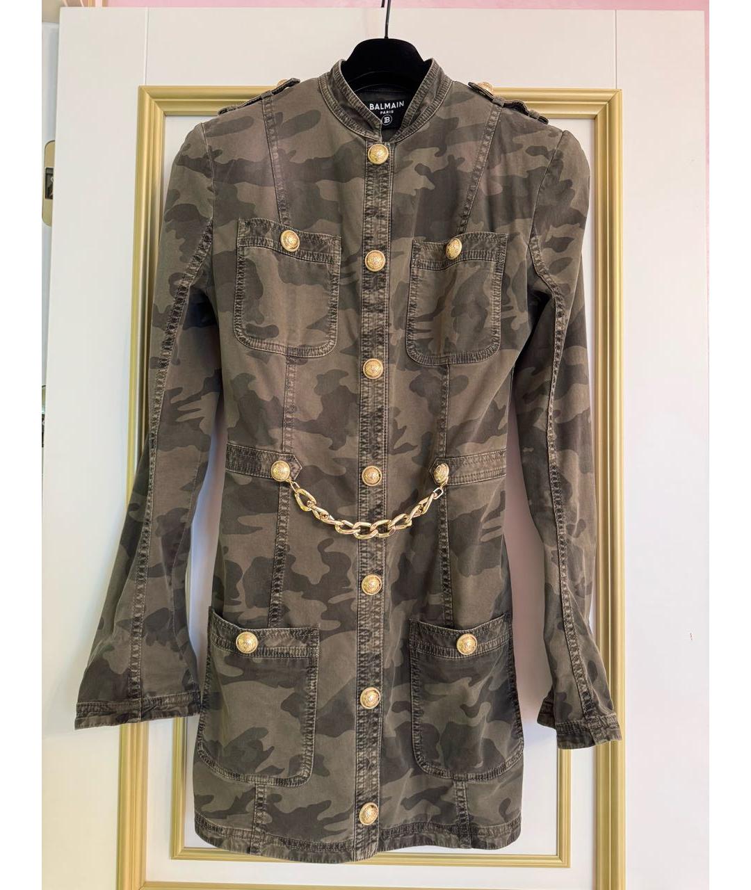 BALMAIN Хаки хлопковое повседневное платье, фото 4