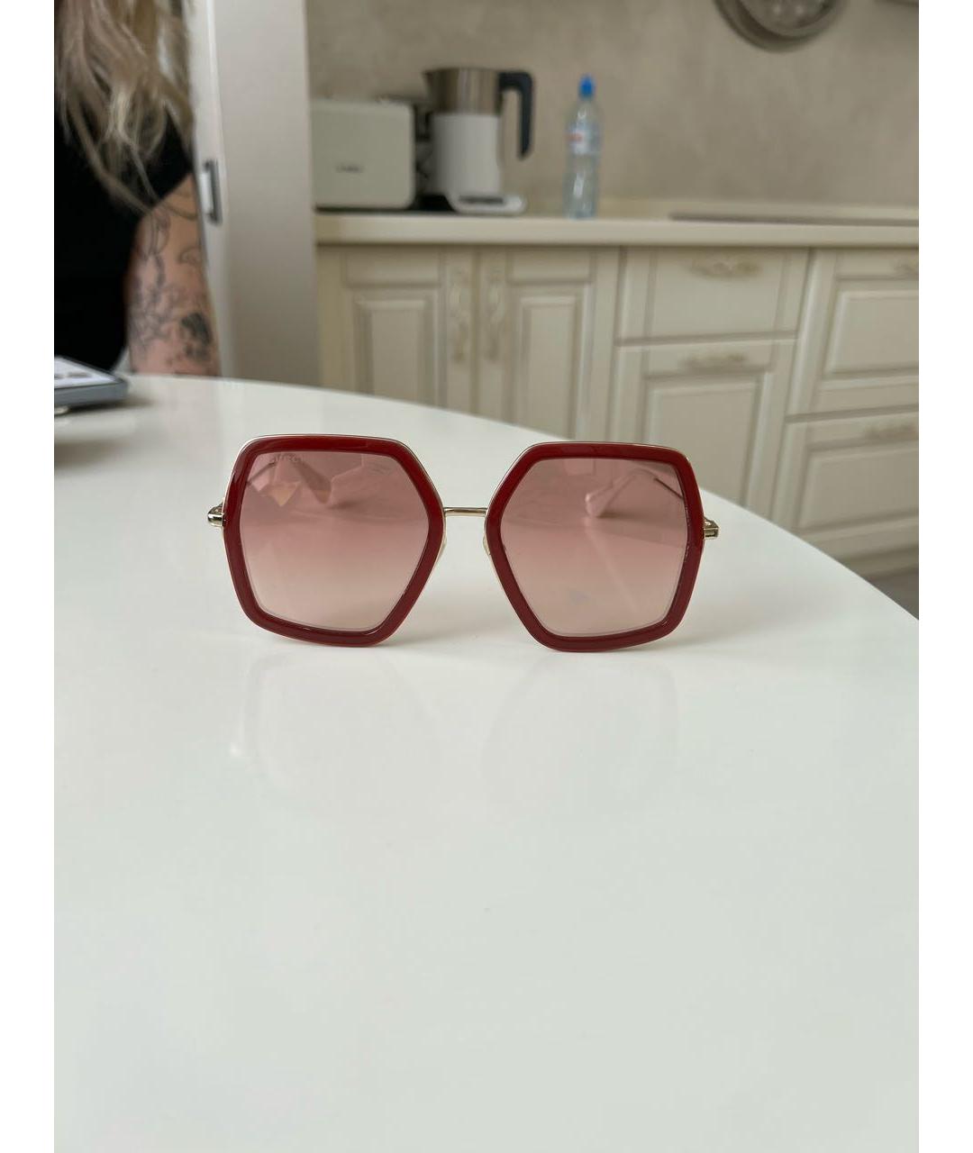 GUCCI Бордовые металлические солнцезащитные очки, фото 4