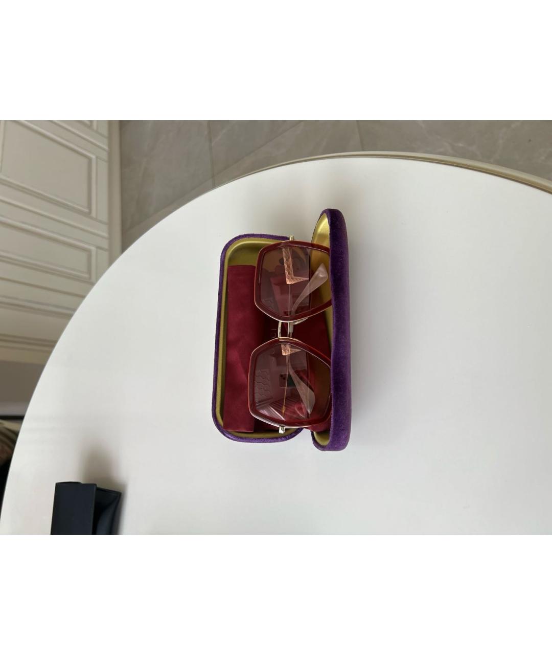 GUCCI Бордовые металлические солнцезащитные очки, фото 3
