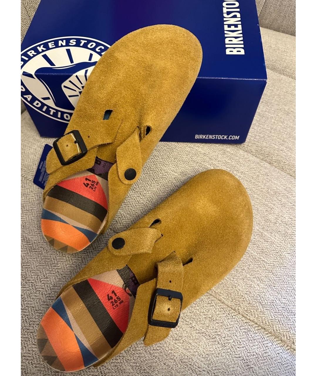 BIRKENSTOCK Коричневые замшевые шлепанцы, фото 4