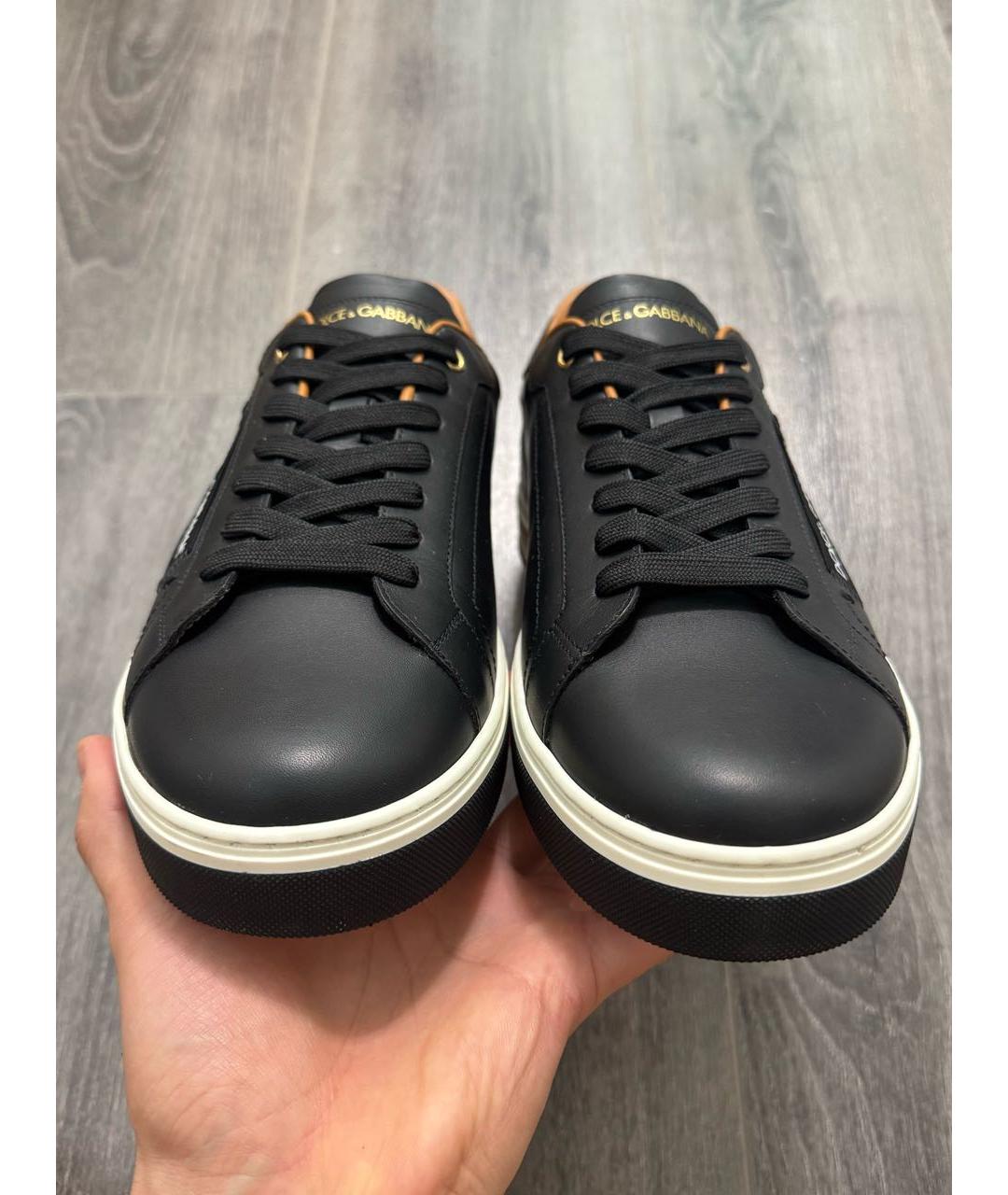 DOLCE&GABBANA Черные кожаные низкие кроссовки / кеды, фото 2