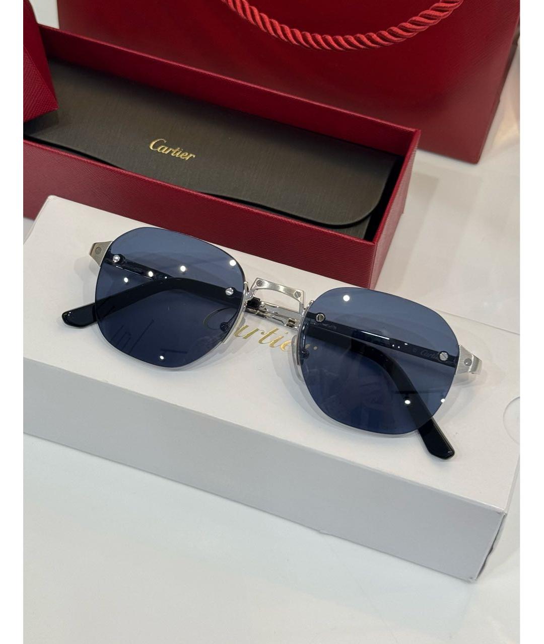 CARTIER Синие металлические солнцезащитные очки, фото 8