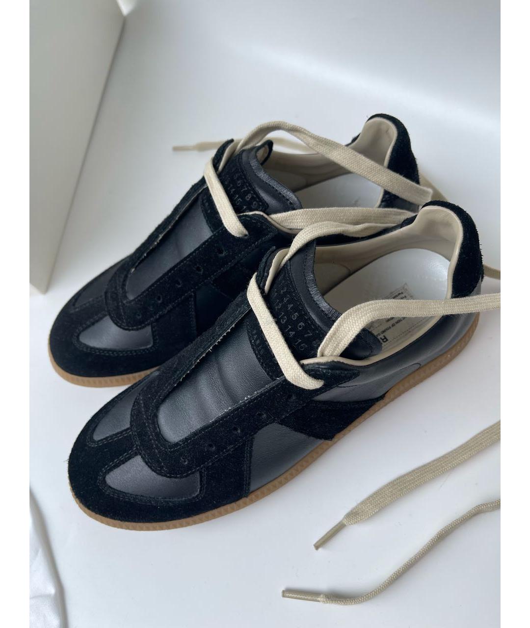 MAISON MARGIELA Черные кожаные кеды, фото 4