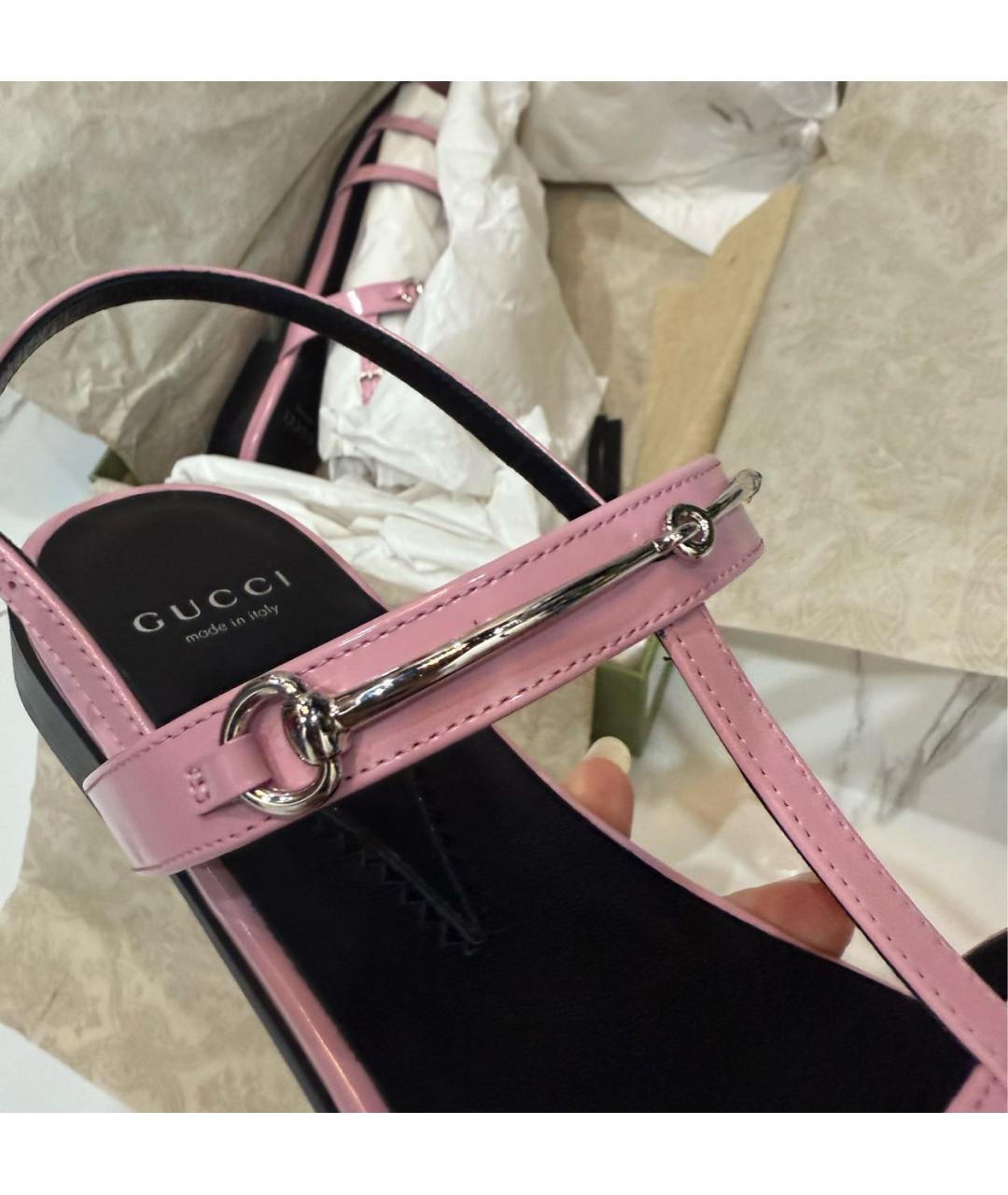 GUCCI Розовые кожаные босоножки, фото 4