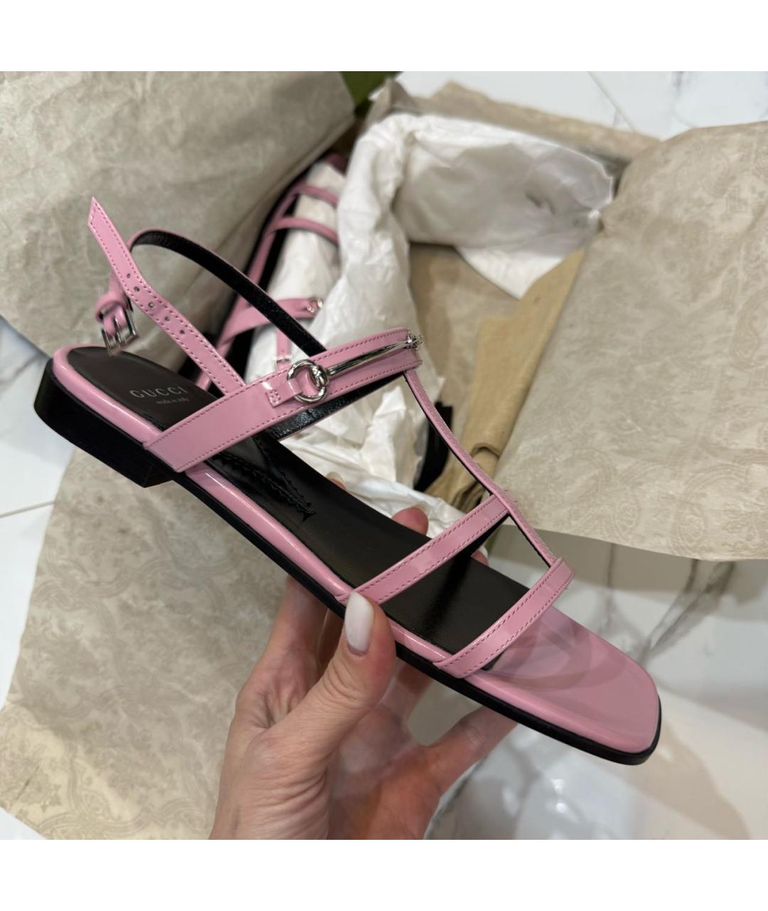 GUCCI Розовые кожаные босоножки, фото 5