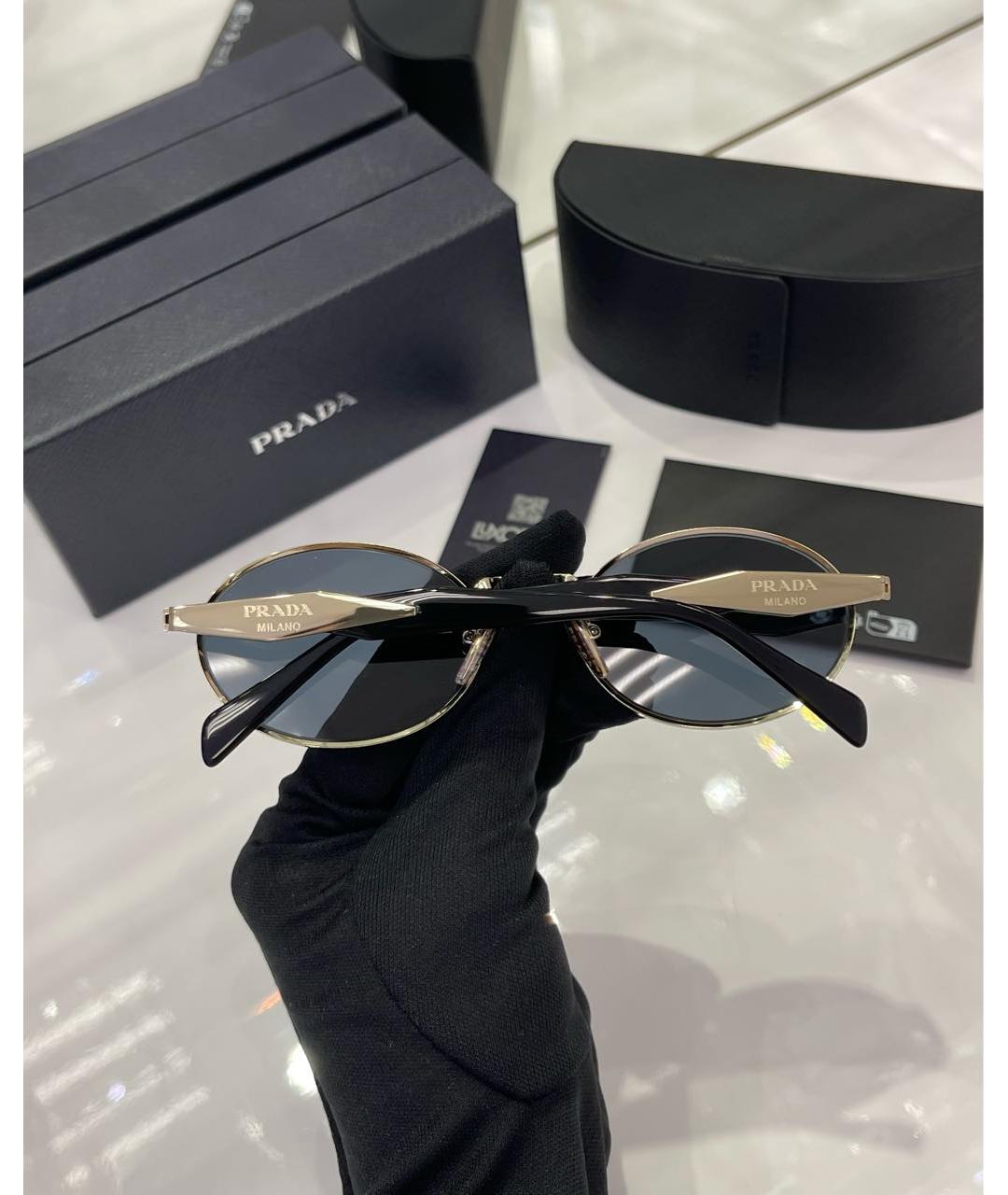 PRADA Золотые металлические солнцезащитные очки, фото 3
