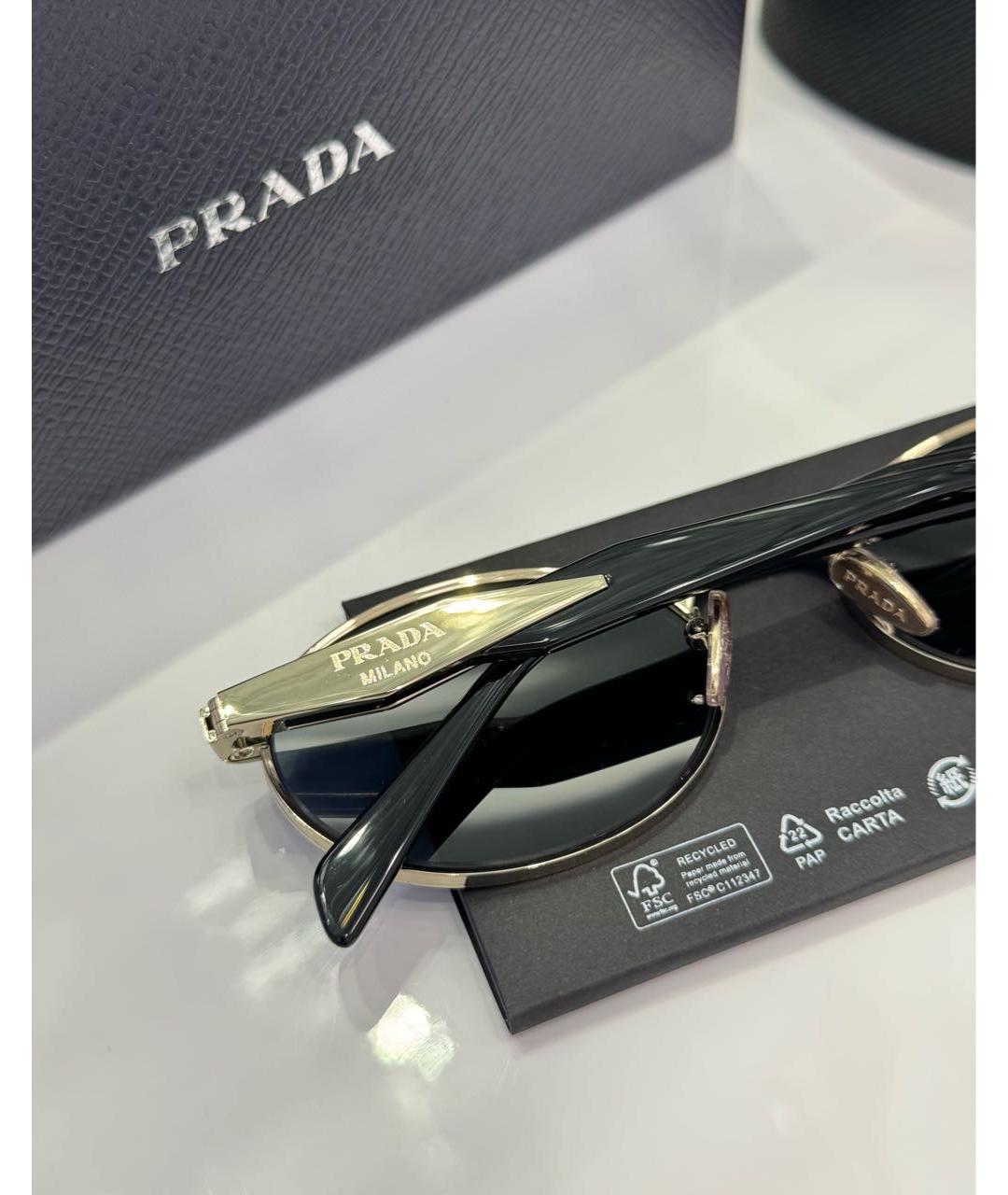 PRADA Золотые металлические солнцезащитные очки, фото 4