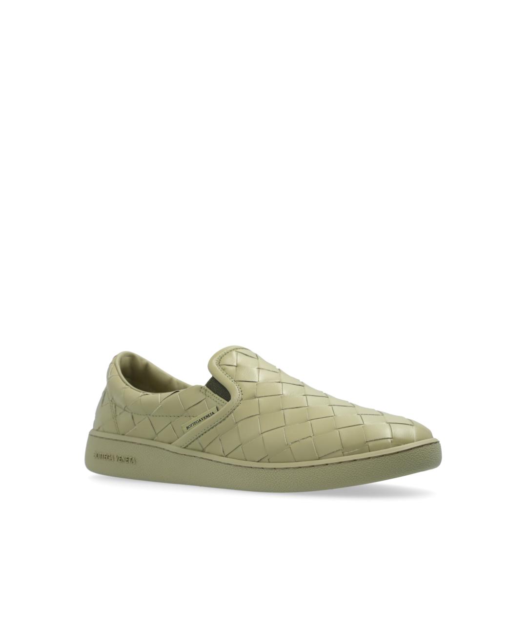 BOTTEGA VENETA Салатовые кожаные слипоны, фото 2