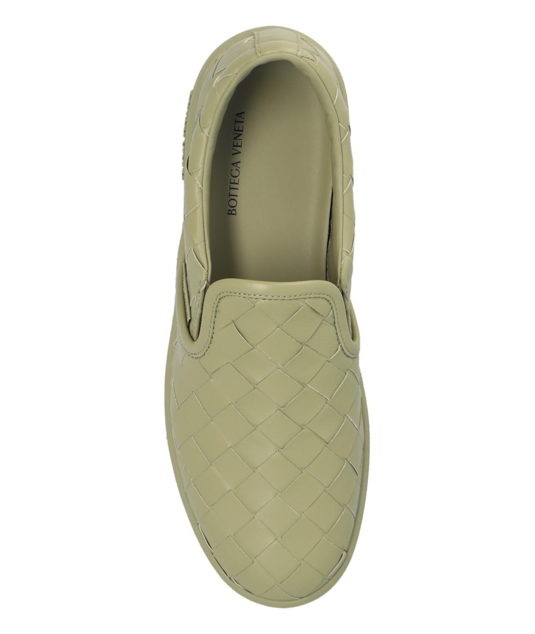 BOTTEGA VENETA Салатовые кожаные слипоны, фото 3