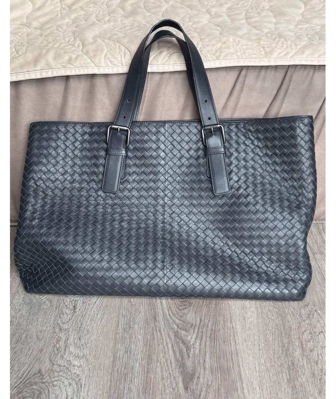 BOTTEGA VENETA Темно-синяя кожаная сумка тоут, фото 2