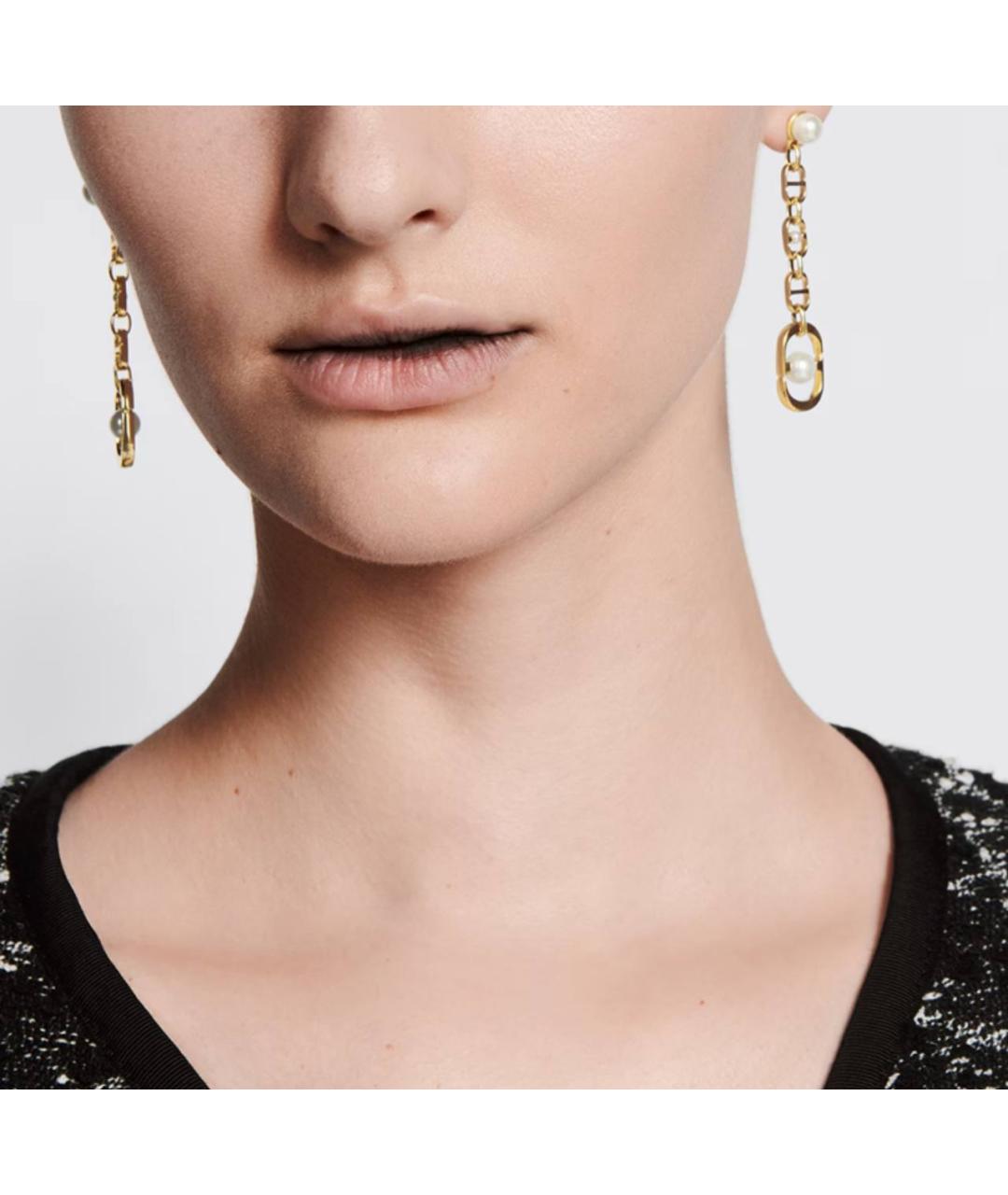 CHRISTIAN DIOR Белые металлические серьги, фото 2