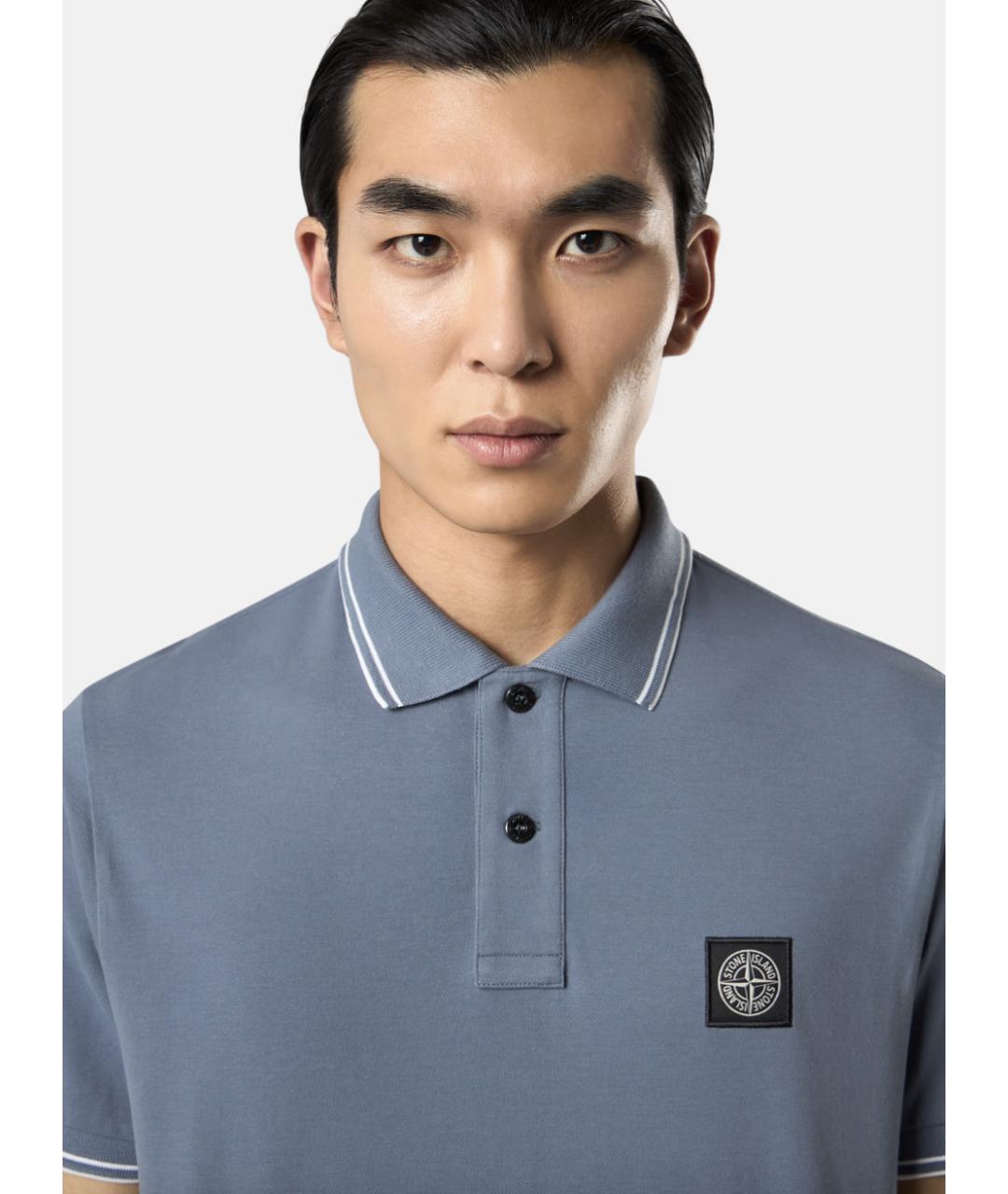 STONE ISLAND Голубое хлопковое поло с коротким рукавом, фото 3