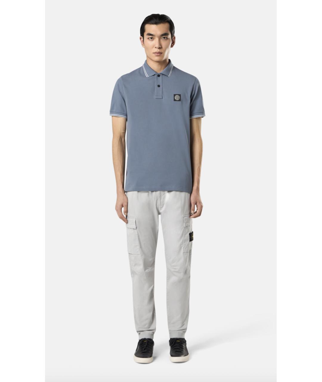 STONE ISLAND Голубое хлопковое поло с коротким рукавом, фото 2