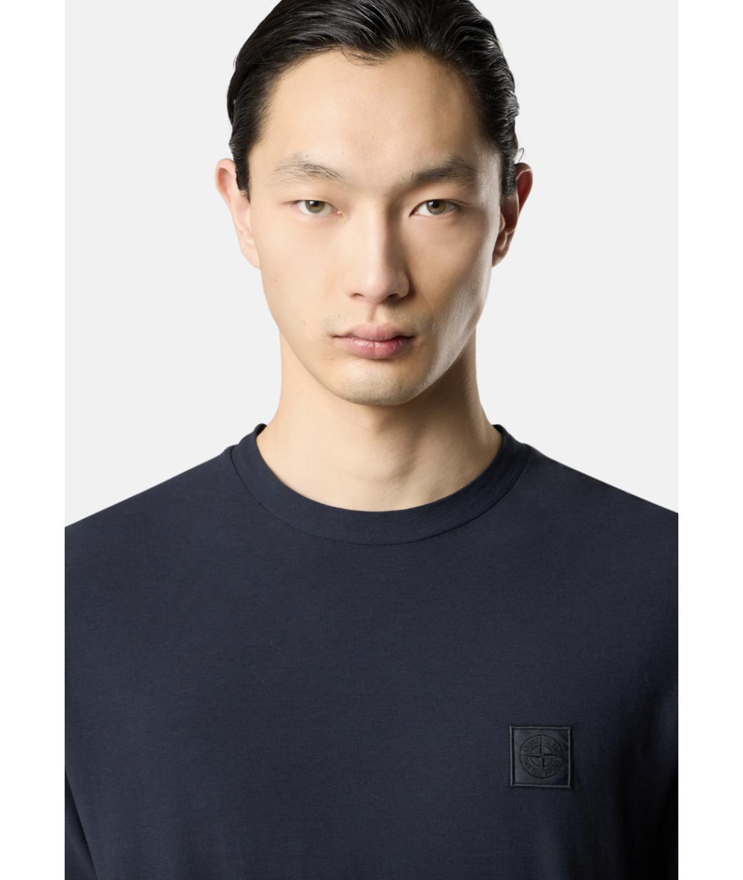 STONE ISLAND Темно-синяя хлопковая футболка, фото 3