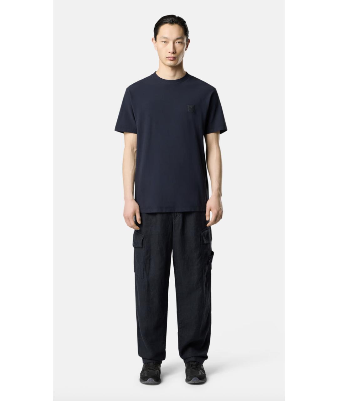 STONE ISLAND Темно-синяя хлопковая футболка, фото 2