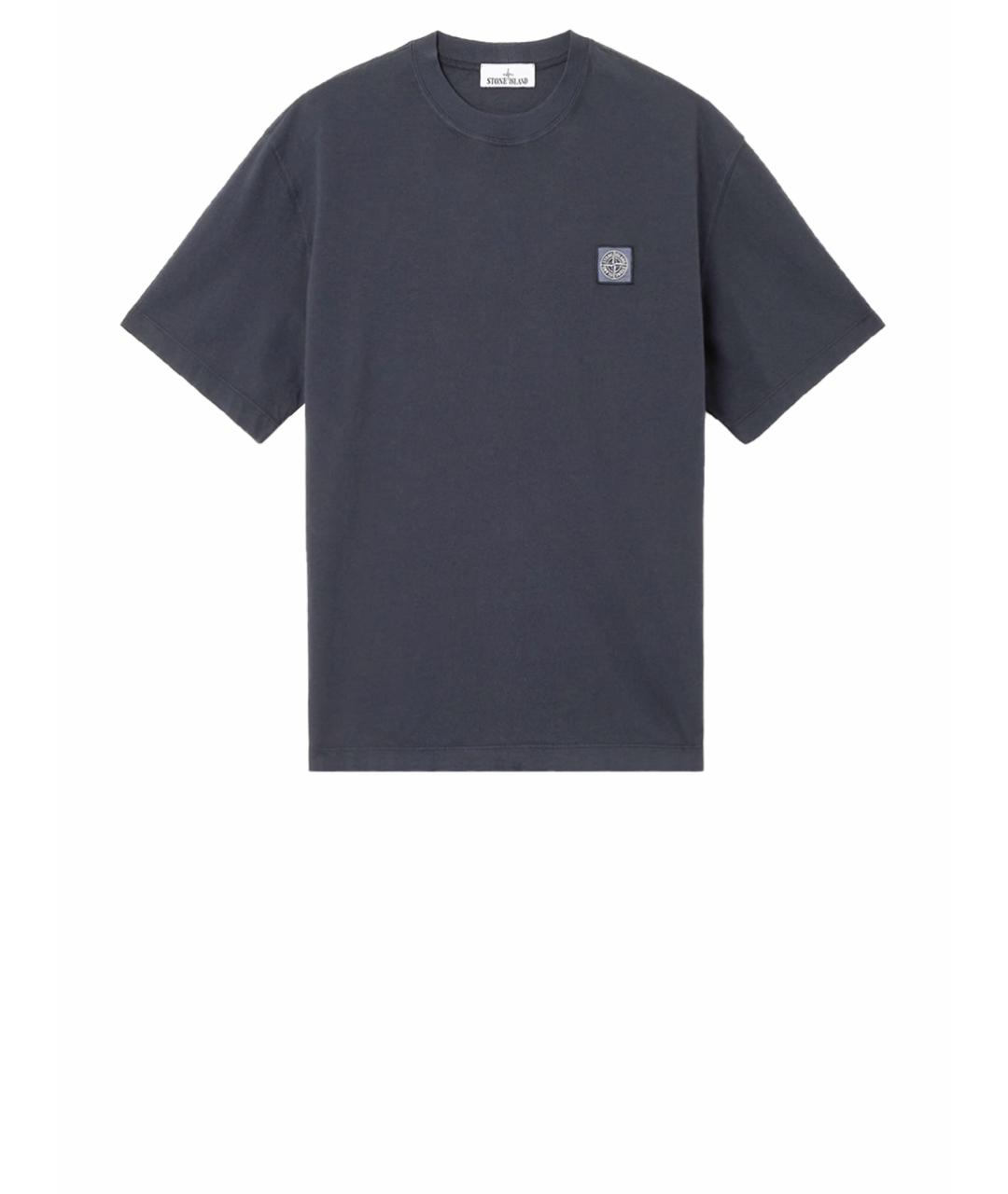 STONE ISLAND Темно-синяя хлопковая футболка, фото 1