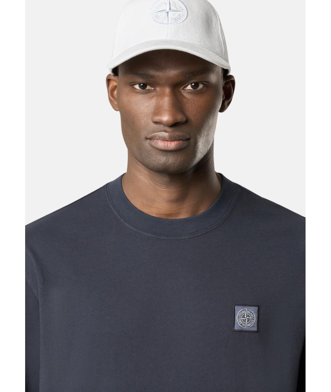 STONE ISLAND Темно-синяя хлопковая футболка, фото 3