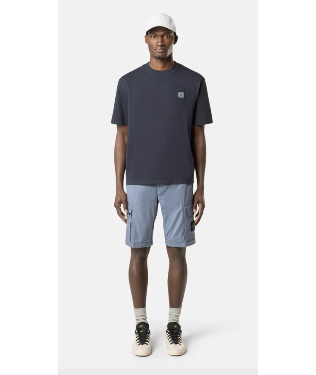 STONE ISLAND Темно-синяя хлопковая футболка, фото 2