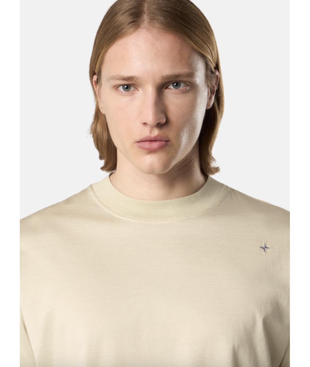 STONE ISLAND Бежевая хлопковая футболка, фото 3