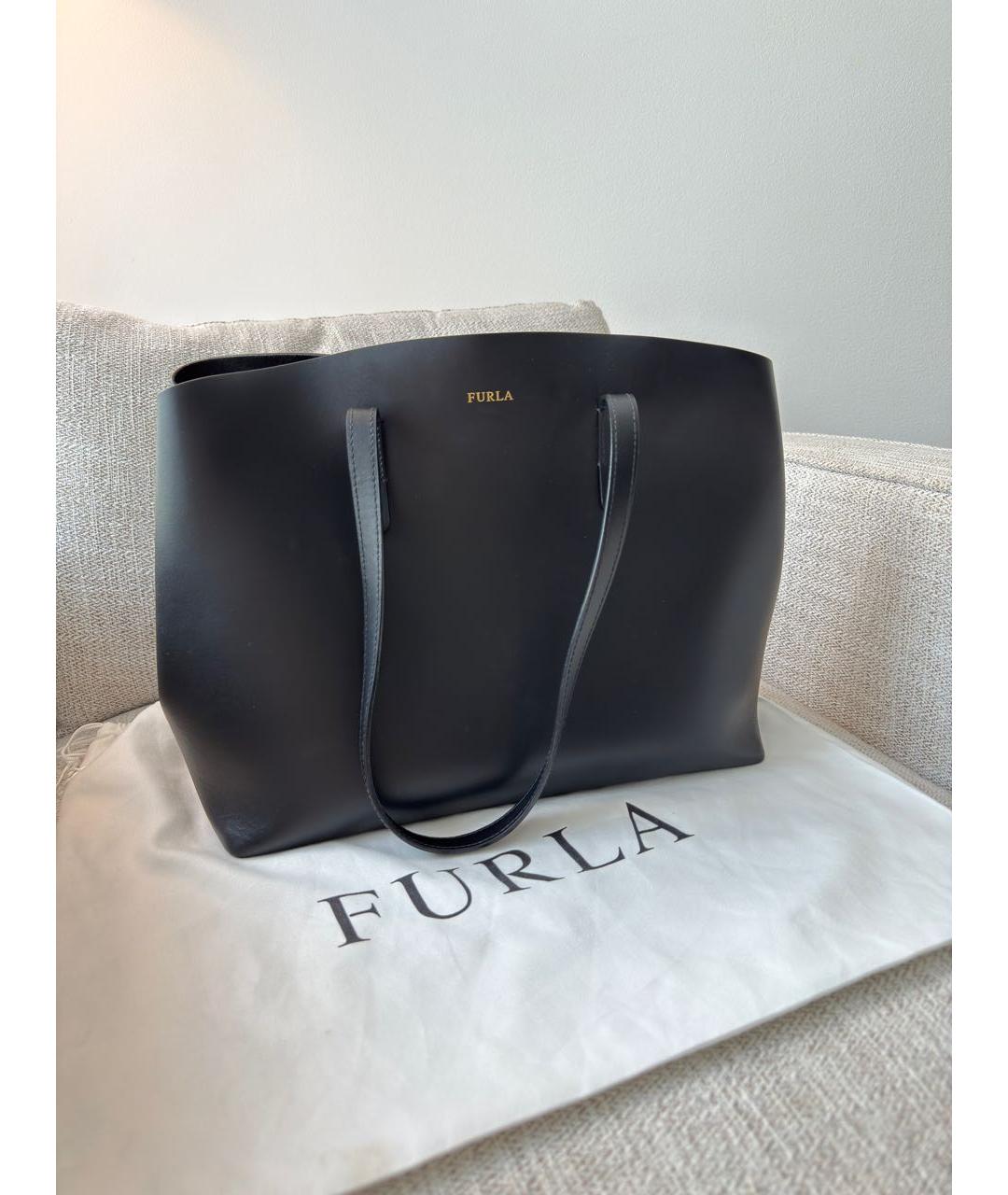 FURLA Черная кожаная сумка тоут, фото 2