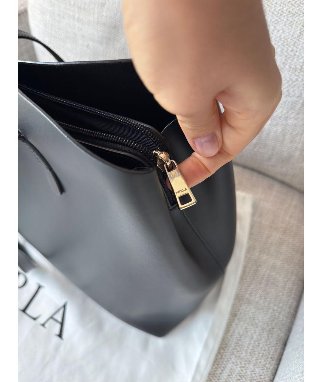 FURLA Черная кожаная сумка тоут, фото 4