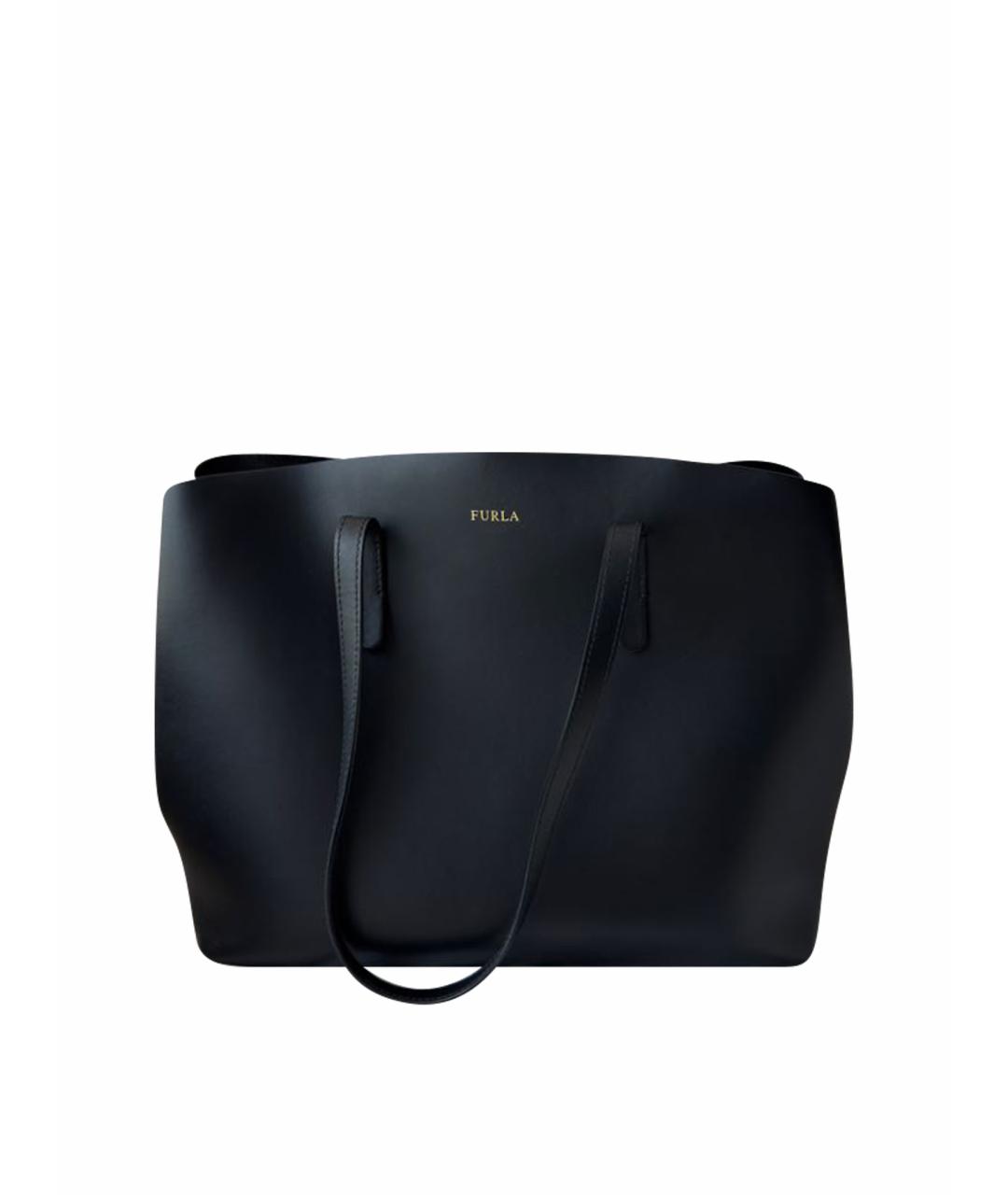 FURLA Черная кожаная сумка тоут, фото 1
