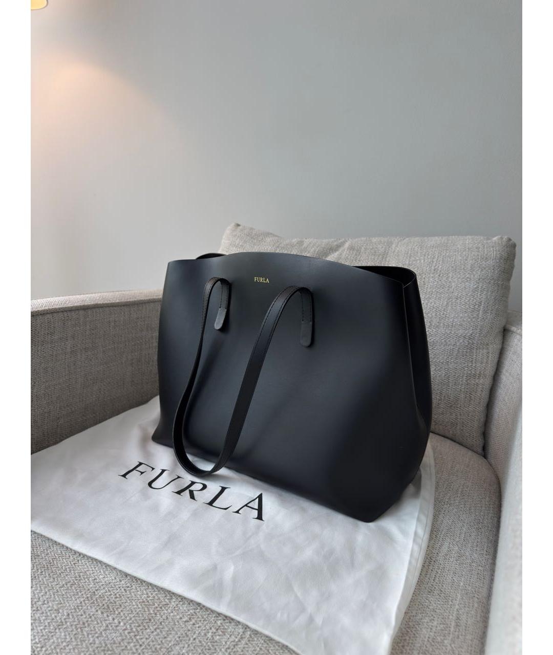 FURLA Черная кожаная сумка тоут, фото 3