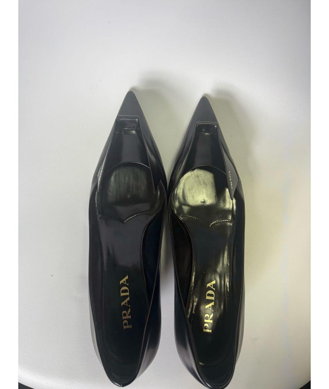 PRADA Черные кожаные лодочки на низком каблуке, фото 3