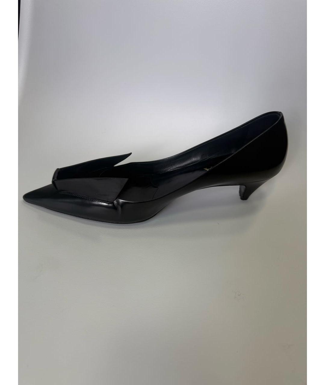 PRADA Черные кожаные лодочки на низком каблуке, фото 5