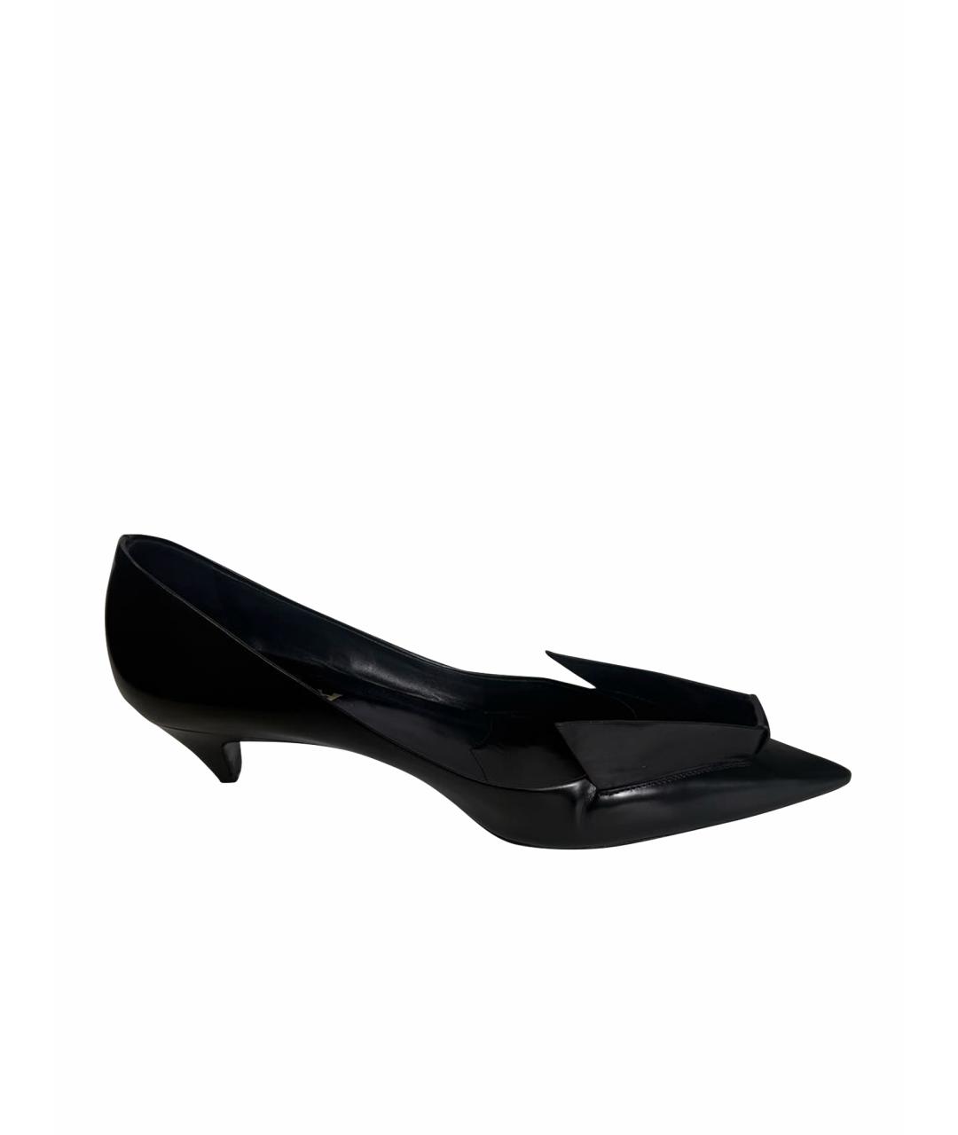 PRADA Черные кожаные лодочки на низком каблуке, фото 1