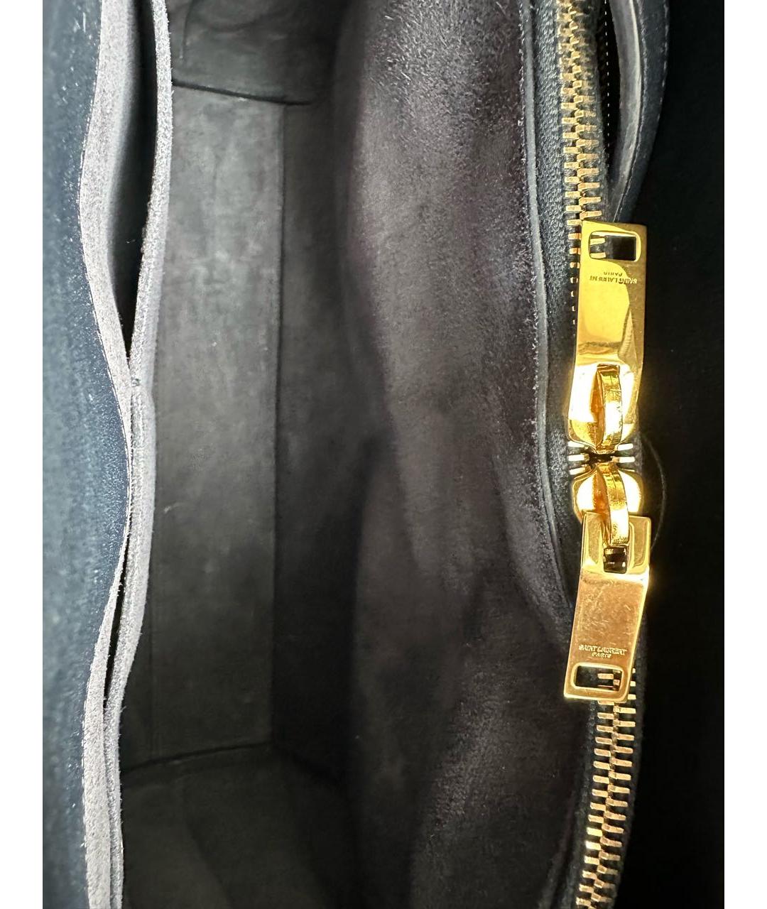 SAINT LAURENT Темно-синяя кожаная сумка с короткими ручками, фото 5