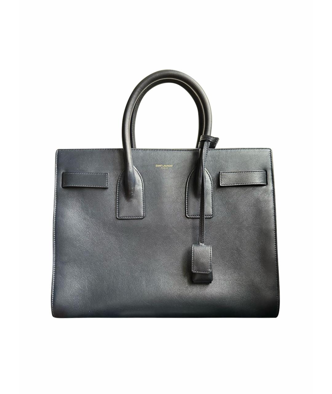 SAINT LAURENT Темно-синяя кожаная сумка с короткими ручками, фото 1