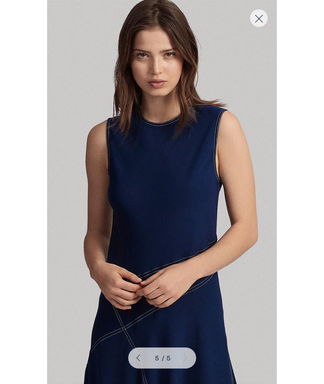 POLO RALPH LAUREN Темно-синее полиэстеровое повседневное платье, фото 7