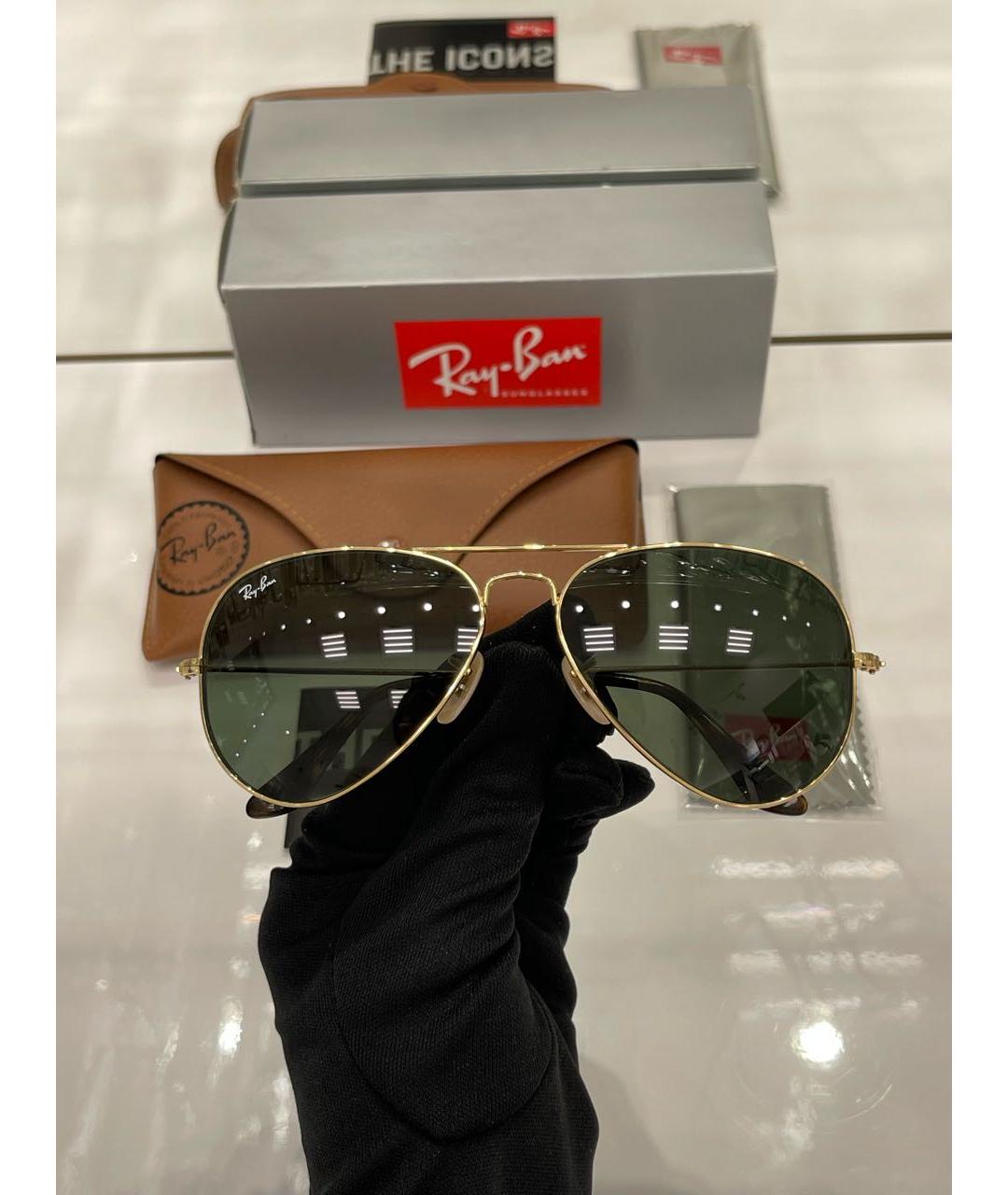 RAY BAN Золотые металлические солнцезащитные очки, фото 6