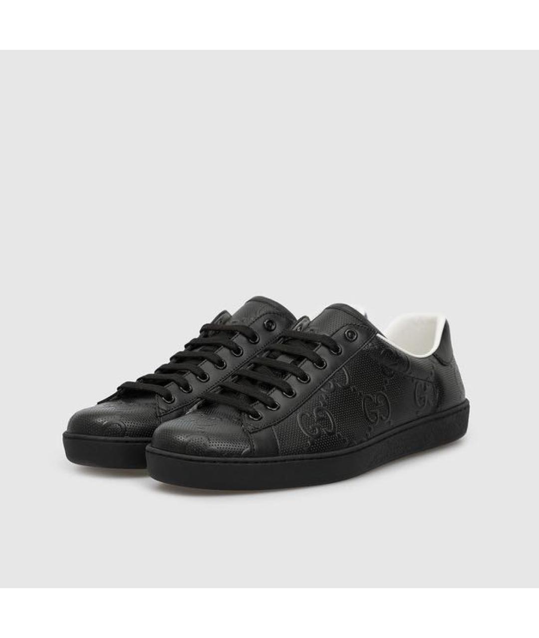 GUCCI Черные кожаные низкие кроссовки / кеды, фото 2
