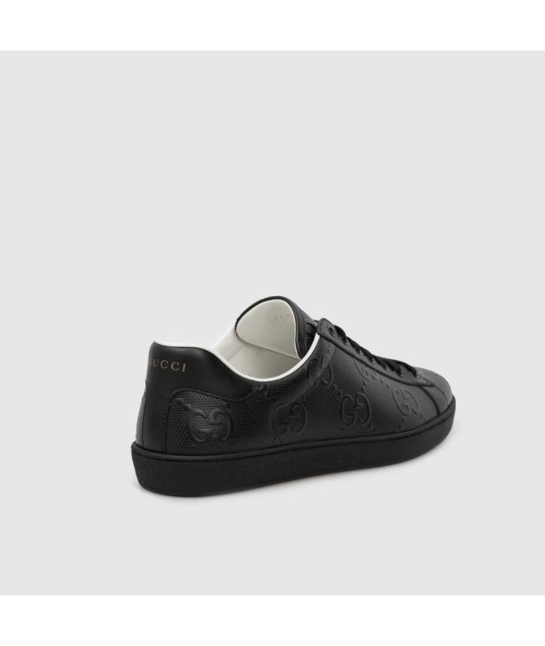 GUCCI Черные кожаные низкие кроссовки / кеды, фото 3